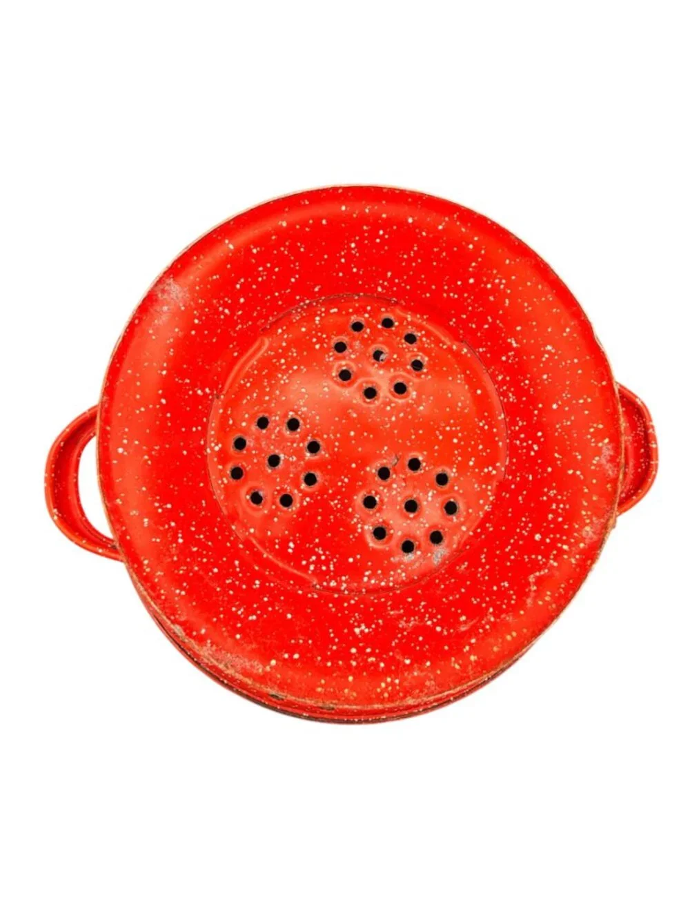Red Speckled Enamelware Footed Colander 10-Inch Two-Handle Kitchen Strainer